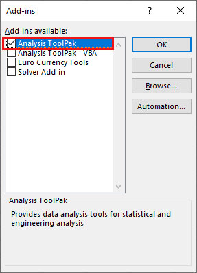 Select Analysis Toolpak