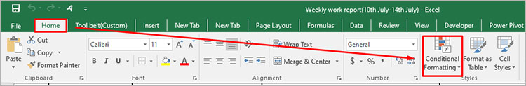 Finding 'Conditional Formatting' in the Home tab