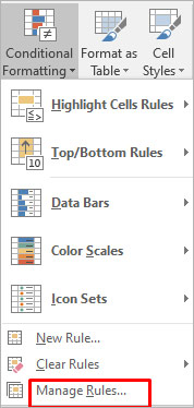 Choosing 'Manage Rules' from the available options