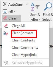 Choosing 'Clear Formats' from the available options