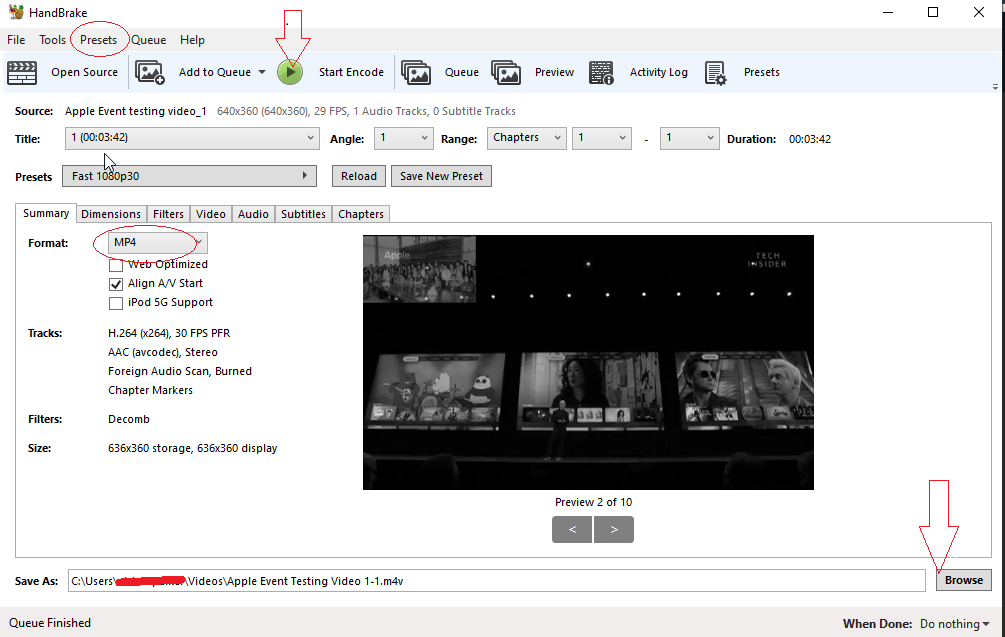 Handbrake user interface