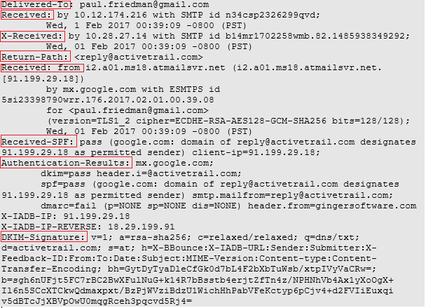 gmail中的电子邮件报头字段