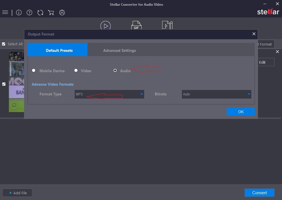 恒星转换器单击默认预设检查音频文件