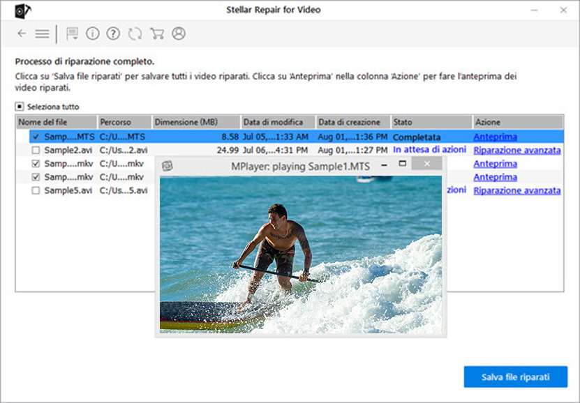 Seleziona Salva file riparati