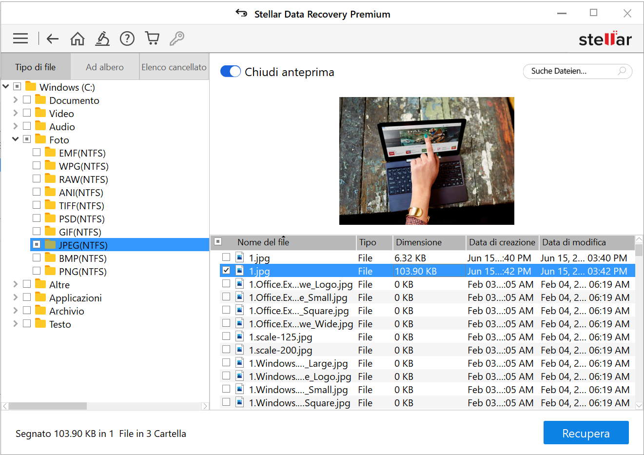 Scansiona e recupera