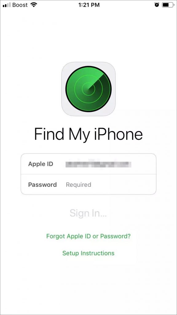 “查找我的iPhone”应用程序界面