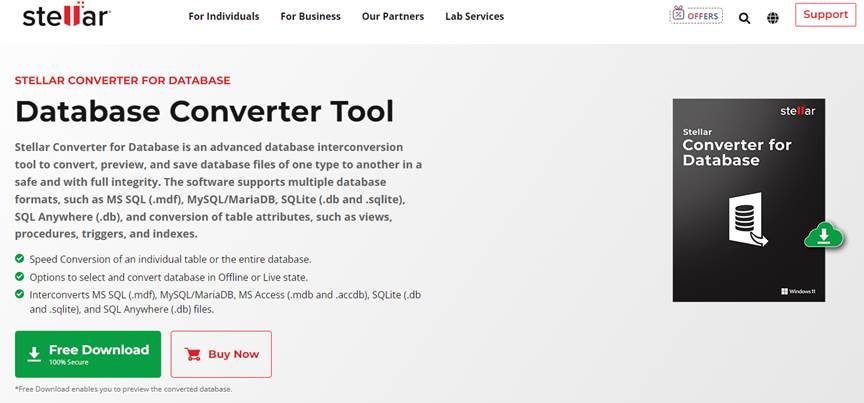 Stellar Convertor for Database tool Page