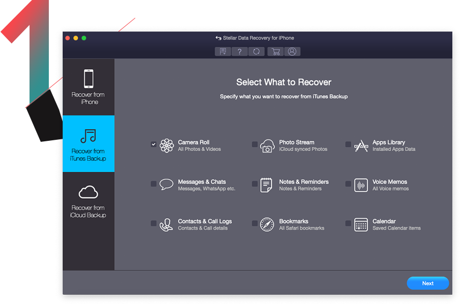 选择要从设备恢复的内容