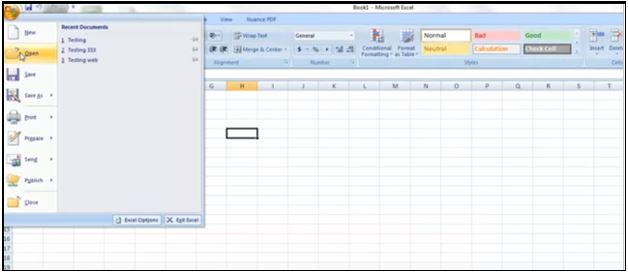 打开microsoftexcel2007主菜单