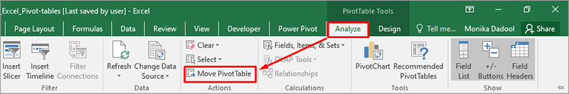 Click Movepivottable in Pivottable Tools