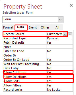 check and change form properties in access