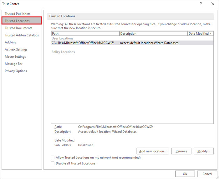 Click Trusted Location