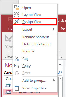 Select Design View Option