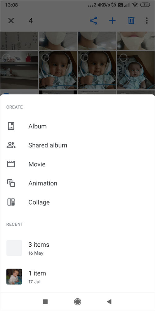 动画选项，以创建GIF在谷歌照片