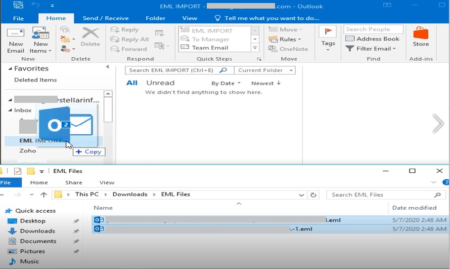 在Outlook中拖放EML文件