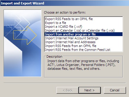 选择“从其他程序导入文件”选项