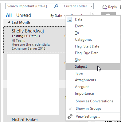 sort mails based on their size or attachments