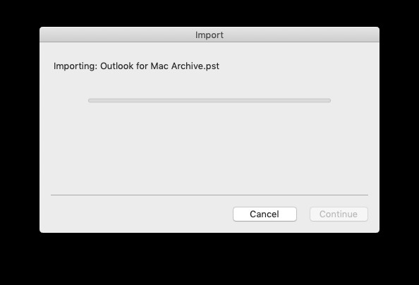 Outlook for Mac将开始导入PST文件中的邮件项目